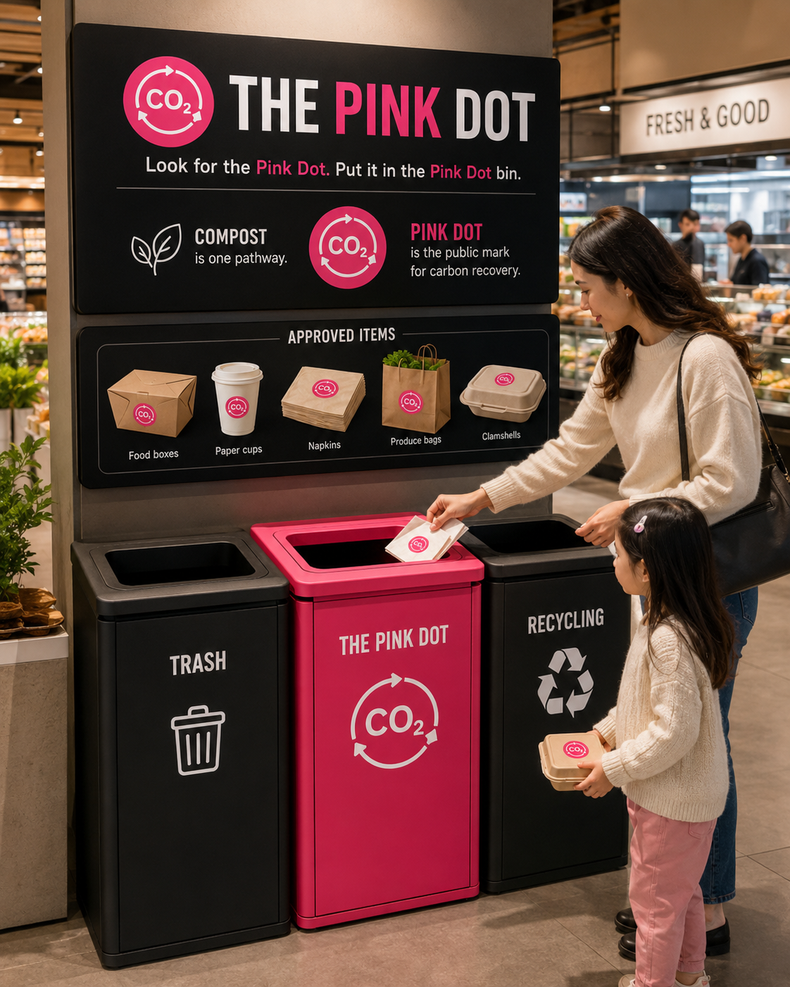 Pink Dot station concept in grocery or retail